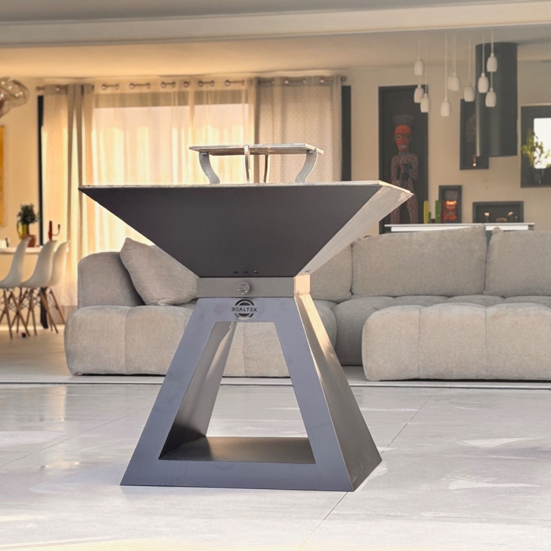 Braséro thermolaqué entier 68cm:  Socle Acier + Cuve et plaque Acier + Grille Acier REALTEK FR 83