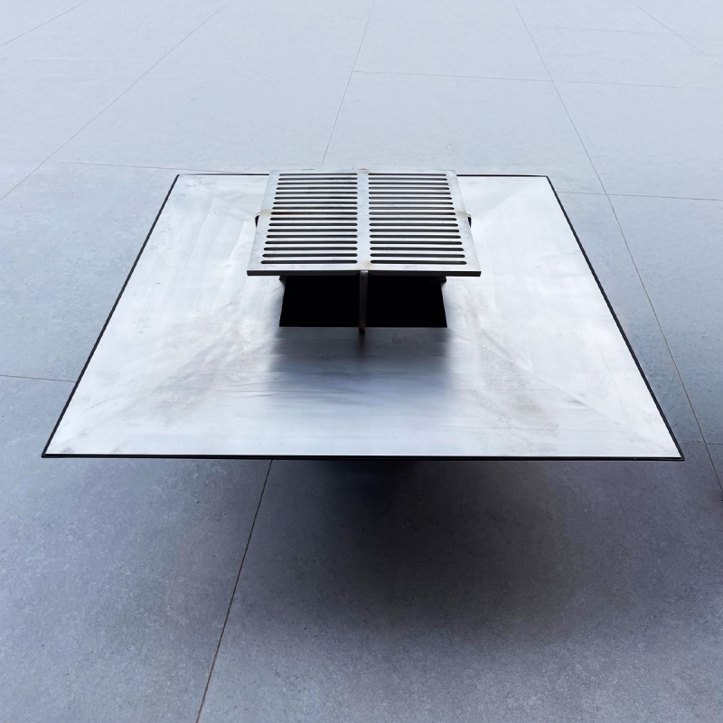 Braséro Design acier thermolaqué haut de gamme 90cm:  Socle Acier+ Cuve et plaque Inox + Grille Inox REALTEK - 3