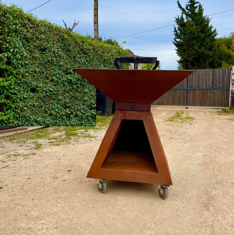 Braséro Corten + Socle Corten et plaque Acier + Grille Acier