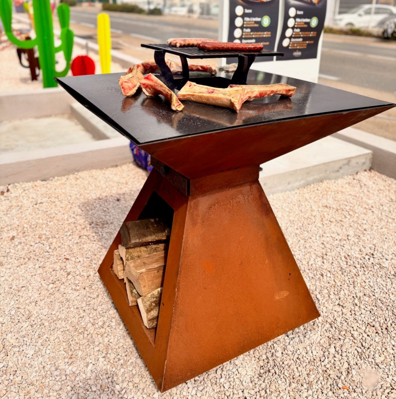 Braséro Corten entier 68cm:  Socle Corten + Cuve Corten et plaque Acier + Grille Acier REALTEK - 2