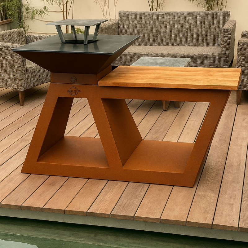 Braséro Design avec planche intégrée en Corten REALTEK