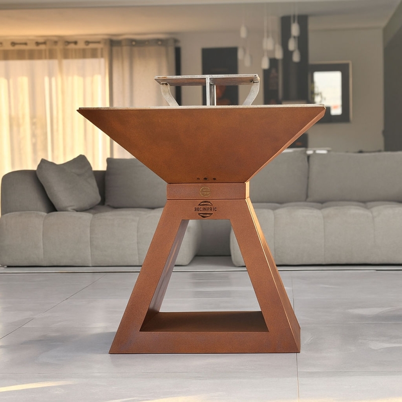 Braséro Design thermolaqué entier 68cm en acier Corten REALTEK FR 83