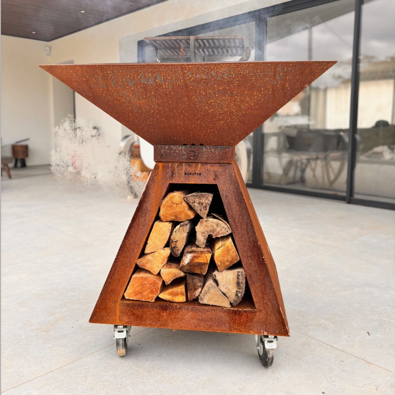 Braséro Corten entier 90cm:  Socle Corten + Cuve Corten et plaque Acier + Grille Acier REALTEK - 3