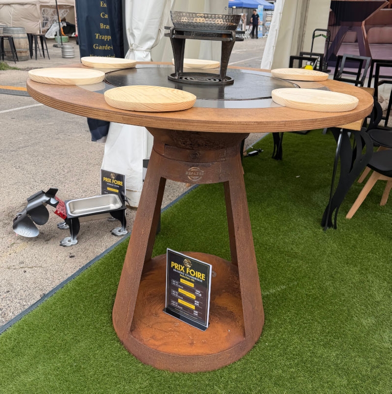 Braséro Barbecue entier Rond 70cm: Socle Corten + Cuve Corten et plaque Acier Realtek FR