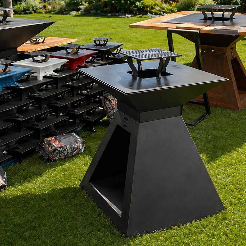 Braséro thermolaqué entier 70cm:  Socle Acier + Cuve et plaque Acier + Grille Acier REALTEK FR 83