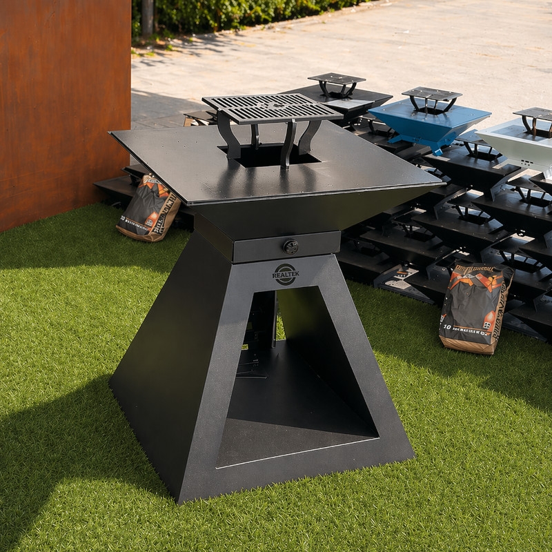 Braséro Design thermolaqué premium 70cm:  Socle Acier+ Cuve et plaque Inox + Grille Inox REALTEK - 1